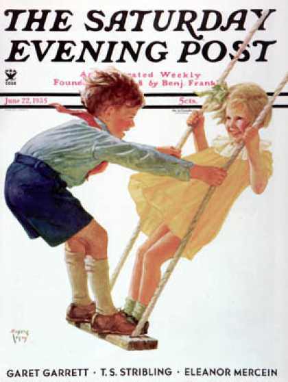 Saturday Evening Post - 1935-06-22: Children on swing (Eugene Iverd)