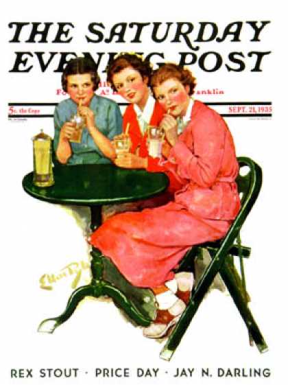 Saturday Evening Post - 1935-09-21: Girls Sipping Sodas (Ellen Pyle)
