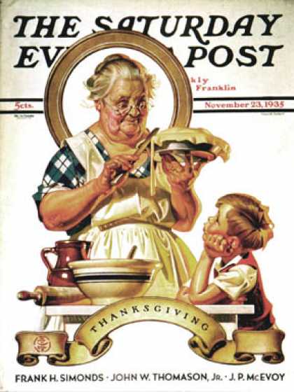 Saturday Evening Post - 1935-11-23: Trimming the Pie (J.C. Leyendecker)