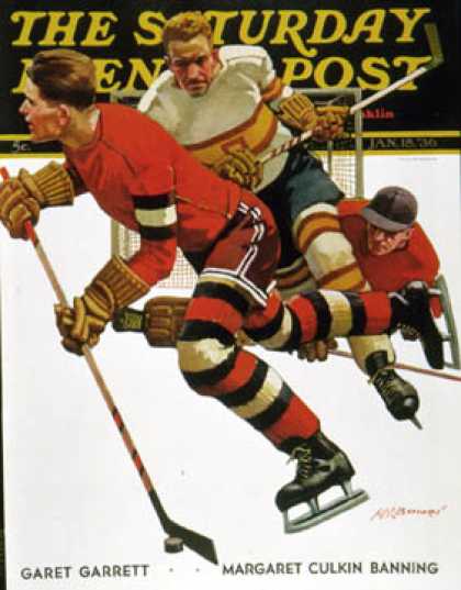 Saturday Evening Post - 1936-01-18: Ice Hockey Match (Maurice Bower)