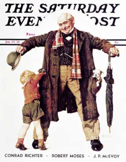 Saturday Evening Post - 1936-01-25: "Puppy in the Pocket" or   "Big Moment" (Norman Rockwell)