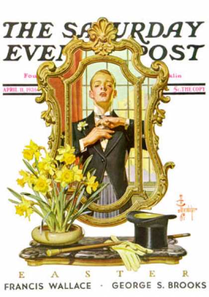 Saturday Evening Post - 1936-04-11: Primping in Mirror (J.C. Leyendecker)