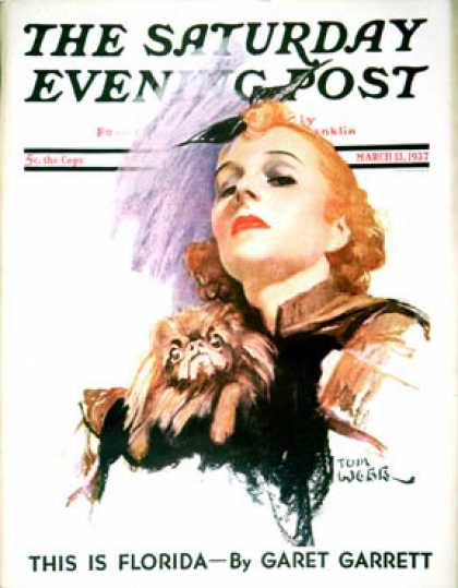 Saturday Evening Post - 1937-03-13: Woman and Pekingese (Tom Webb)