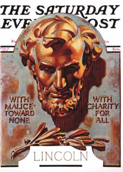 Saturday Evening Post - 1938-02-12: Bronze Lincoln (J.C. Leyendecker)