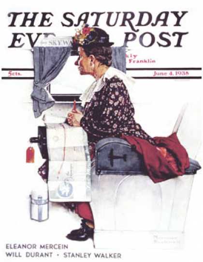 Saturday Evening Post - 1938-06-04: "Airplane Trip" or "First   Flight" (Norman Rockwell)