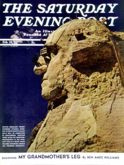 Saturday Evening Post - 1940-02-24: Repairing Mr. Rushmore (Lincoln Borglum)