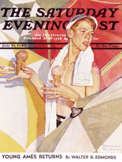Saturday Evening Post - 1940-07-13: "Melting Ice Cream" or "Joys   of Summer" (Norman Rockwell)