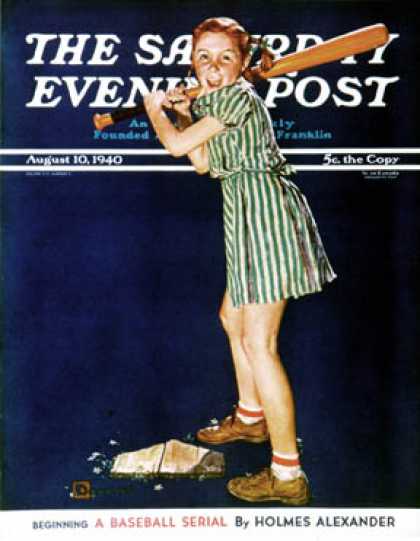 Saturday Evening Post - 1940-08-10: Girl at Bat (Douglas Crockwell)