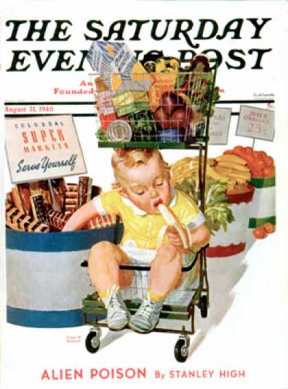 Saturday Evening Post - 1940-08-31: Lunchtime at the Grocery (Albert W. Hampson)