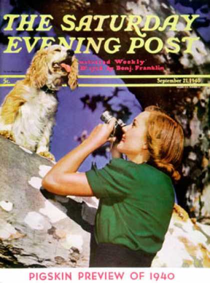 Saturday Evening Post - 1940-09-21: Woman Shooting Photo of Dog (M.M. Herrick)