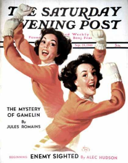 Saturday Evening Post - 1940-09-28: Twin Cheerleaders (Walt Otto)