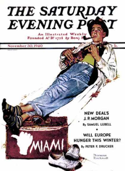 Saturday Evening Post - 1940-11-30: "Hitchhiker to Miami" (Norman Rockwell)