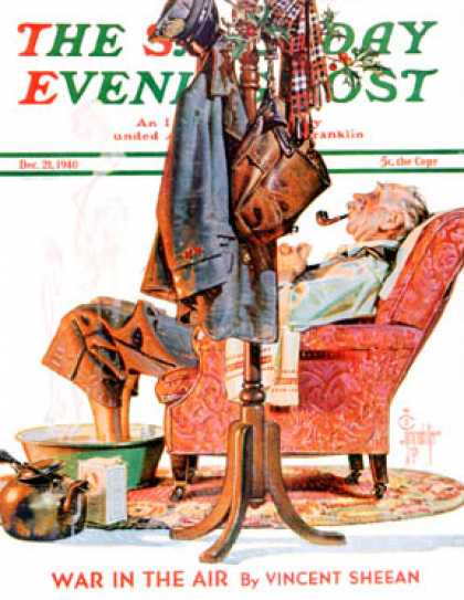 Saturday Evening Post - 1940-12-21: Postman Soaking Feet (J.C. Leyendecker)