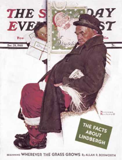 Saturday Evening Post - 1940-12-28: "See Him at Drysdales" (Santa on   train) (Norman Rockwell)