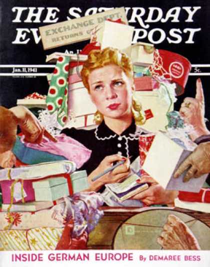 Saturday Evening Post - 1941-01-11: Store Gift Exchange (Douglas Crockwell)
