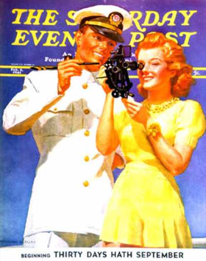 Saturday Evening Post - 1941-02-08: Naval Officer & Redhead (McClelland Barclay)