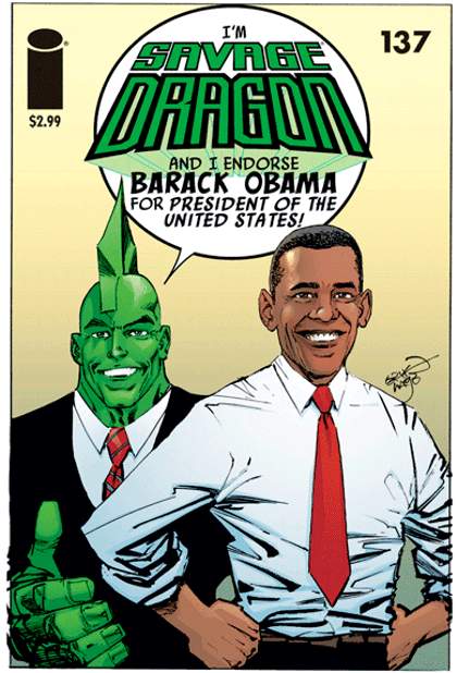 Savage Dragon - Savage Dragon #137: Endorsing Barack Obama - Man - Barack Obama - United States - Image - Tie - Erik Larsen