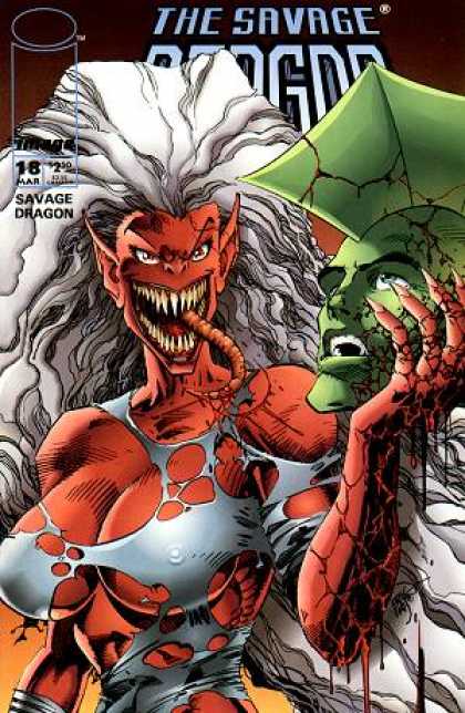 Savage Dragon 18 - Green Head - Pointed Teeth - Pointed Ears - Flowing White Hair - Alien Tongue - Erik Larsen