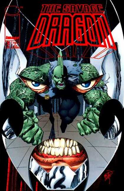 Savage Dragon 20 - Green Creature - Blue Eyes - Open Mouth - Blue Torn Shirt - Black Tights - Erik Larsen