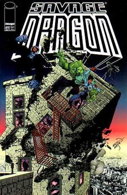 Savage Dragon 49 - Fighting - Tallest Building - Falling Down - City View - Window Mirrors - Erik Larsen