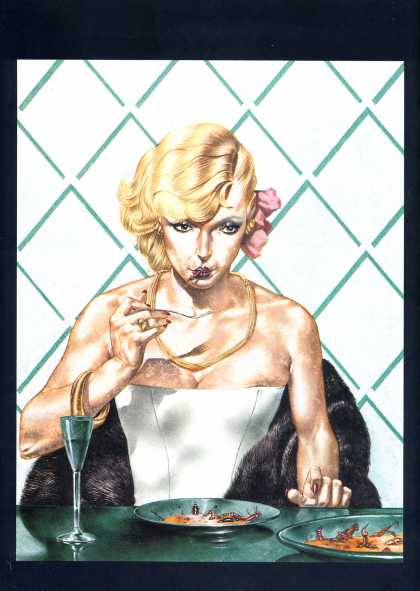 Schwermetall 123 - Woman - Blonde Hair - White Corset - Fur - Table