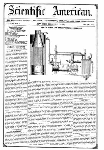 Scientific American - February 12, 1853 (vol. 8, #22)
