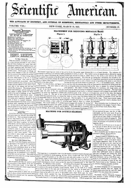 Scientific American - March 19, 1853 (vol. 8, #27)