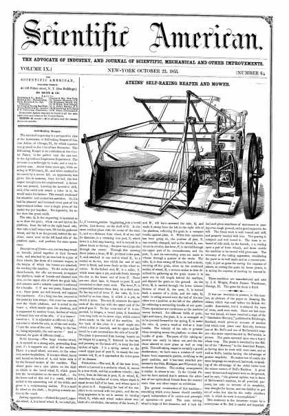 Scientific American - Oct. 22, 1853 (vol. 9, #6)