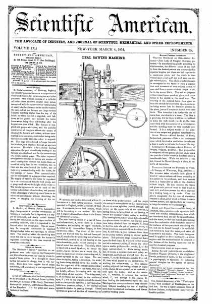 Scientific American - Mar. 4, 1854 (vol. 9, #25)