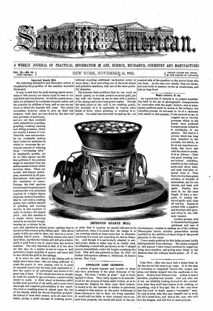 Scientific American - Nov 14, 1863 (vol. 9, #20)