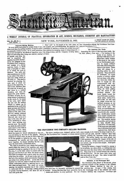 Scientific American - Nov 21, 1863 (vol. 9, #21)