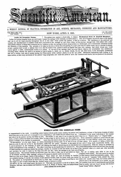 Scientific American - Apr 8, 1865 (vol. 12, #15)