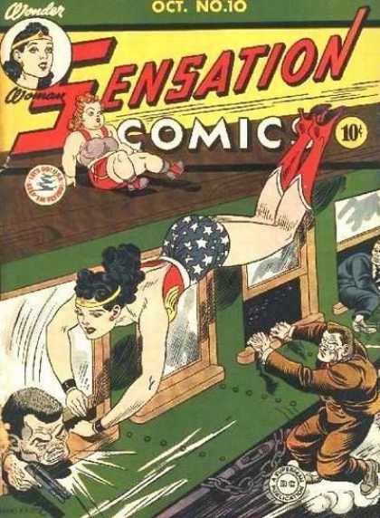 Sensation Comics 10 - Wonder Woman - Superhero - 10 Cents - Train - Gun