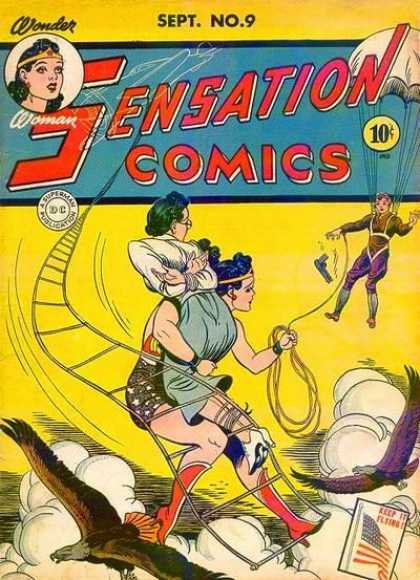 Sensation Comics 9 - Wonder Woman - Ladder - Eagle - Rope - Superman Publication