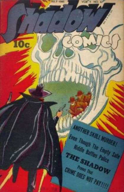 Shadow Comics 52 - Yellow Shull - Black Hat - Black Cape - Black Shoes - Guns Drawn