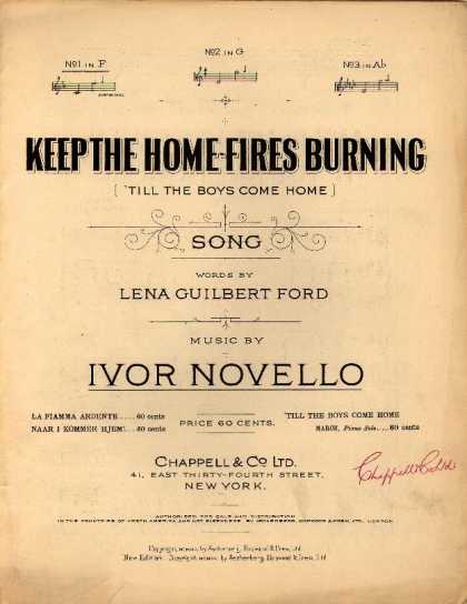 Sheet Music - Keep the home-fires burning; Till the boys come home