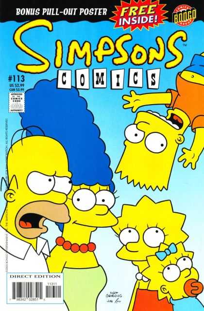 Bart Upside Down - Lisa And Maggie - Homers Mouth Open - Pull-out Poster - Matt Groening - Jason Ho, Mike Rote Simpsons Comics 113 - Bart Upside Down - Lisa And Maggie - Homers Mouth Open - Pull-out Poster - Matt Groening - Jason Ho, Mike Rote