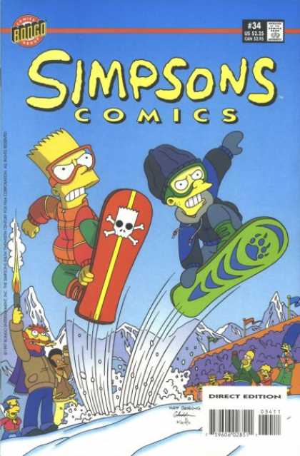 Simpsons Comics 34 - Bart - Skateboard - Skull And Crossbones - Ski Goggles - Mittens