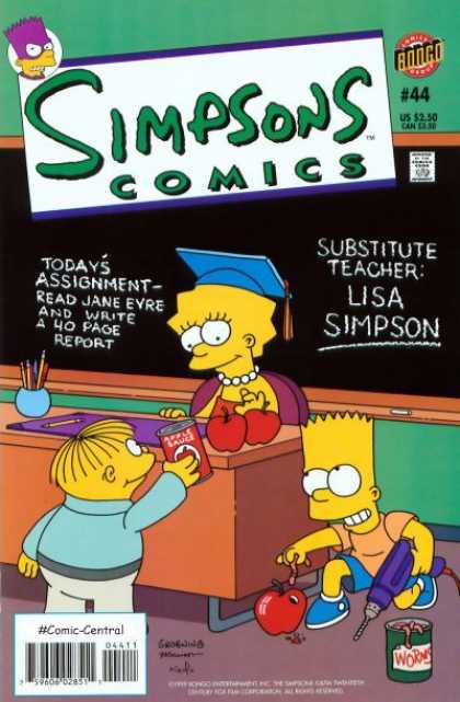 Simpsons Comics 44 - Lisa Simpson - Bart Simpson - Substitute Teacher - Apples - Chalkboard