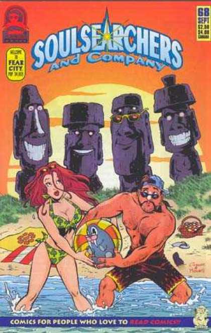 Soulsearchers and Company 68 - Redhead - Sunset - Tiki Statues - Beach - Ocean - Amanda Conner, Steve Leialoha