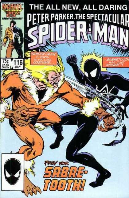 Spectacular Spider-Man (1976) 116 - Sabretooth - Peter Parker - Spiderman - Prey For Sabretooth - Fight
