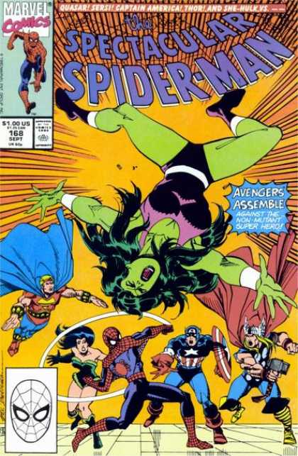 Spectacular Spider-Man (1976) 168 - All Heroes - One Place - Power - Fighting - Scream - Sal Buscema