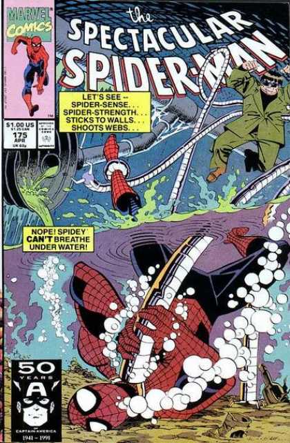 Spider Sense - Spider Strength - Under Water - Pipes - Metal Arms - Sal Buscema Spectacular Spider-Man (1976) 175 - Spider Sense - Spider Strength - Under Water - Pipes - Metal Arms - Sal Buscema
