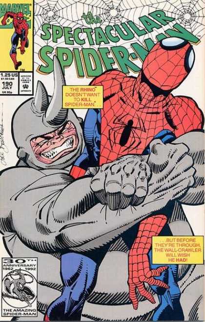 Rhino - Squeeze - Web - Spiderman - Struggle - Sal Buscema Spectacular Spider-Man (1976) 190 - Rhino - Squeeze - Web - Spiderman - Struggle - Sal Buscema