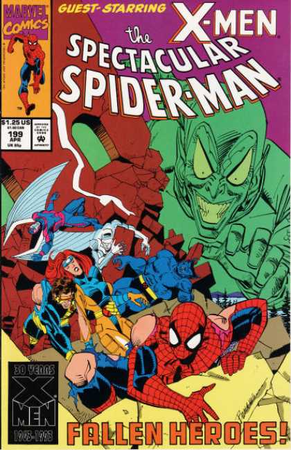 Spectacular Spider-Man (1976) 199 - Issue 199 - X-men - Fallen Heroes - Green Goblin - Archangel - Sal Buscema