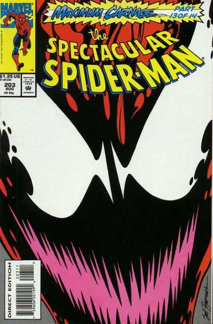 Spectacular Spider-Man (1976) 203 - Maximum Carnage - Spidy - Big Eyes - Mouth Open - White Eyes - Sal Buscema