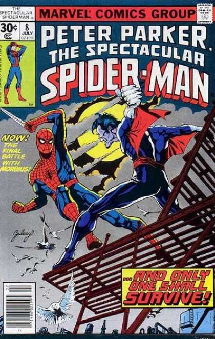 Spectacular Spider-Man (1976) 8 - July - 30 Cents - Superhero - Full Moon - Clouds - Paul Gulacy