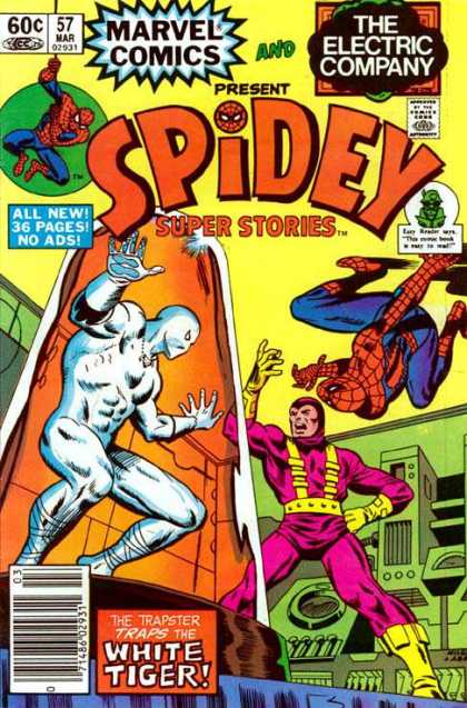 Super Hero - Marvel Comics - Electric Company - Traps The White Tiger - Villains Spidey Super Stories 57 - Super Hero - Marvel Comics - Electric Company - Traps The White Tiger - Villains