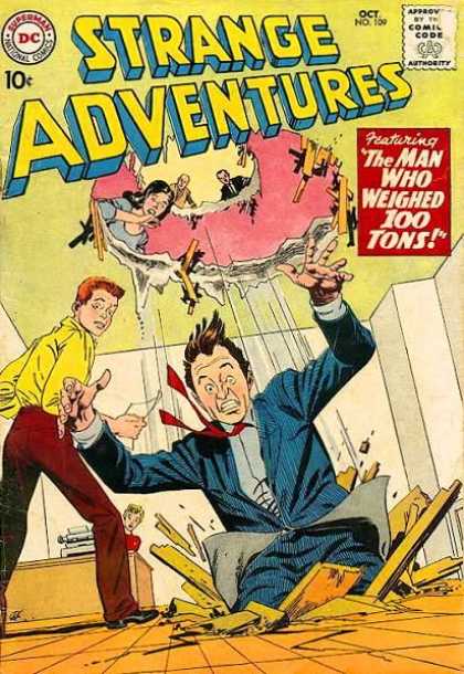 Strange Adventures 109 - 100 Ton Man - Man Falls Through Floors - Dc - Broken Floors - Holes In Celing