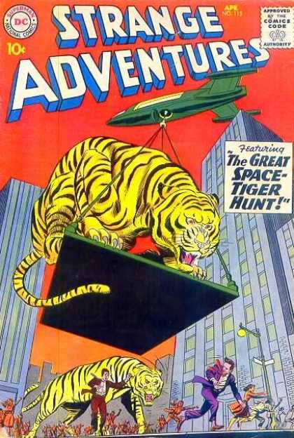 Strange Adventures 115 - Tiger - City Buildings - Airplane - People - Street Lamp